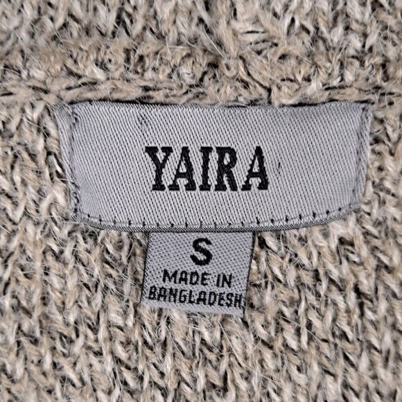 Yaira Size Small Tan/Cream Plaid Knit Sweater Vest Pockets Waterfall Front EUC - Picture 10 of 13